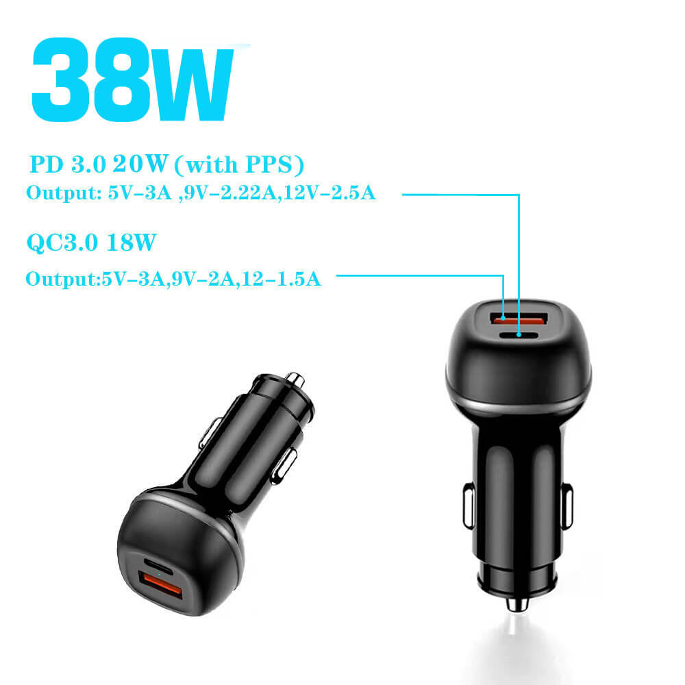 फास्ट कार चार्जर डुअल USB-C और USB-A