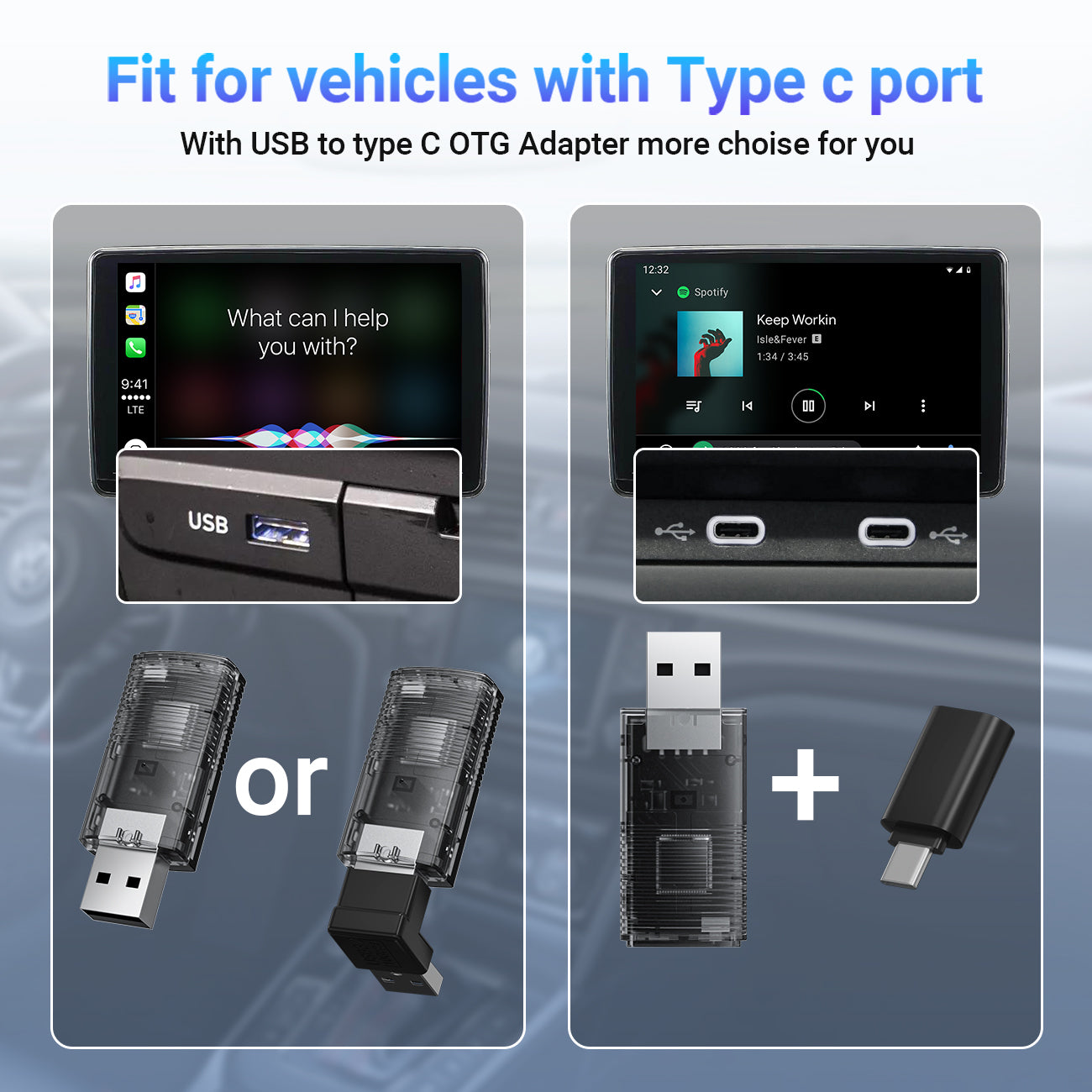 2-i-1 Mini trådløs CarPlay/Android Auto adapter