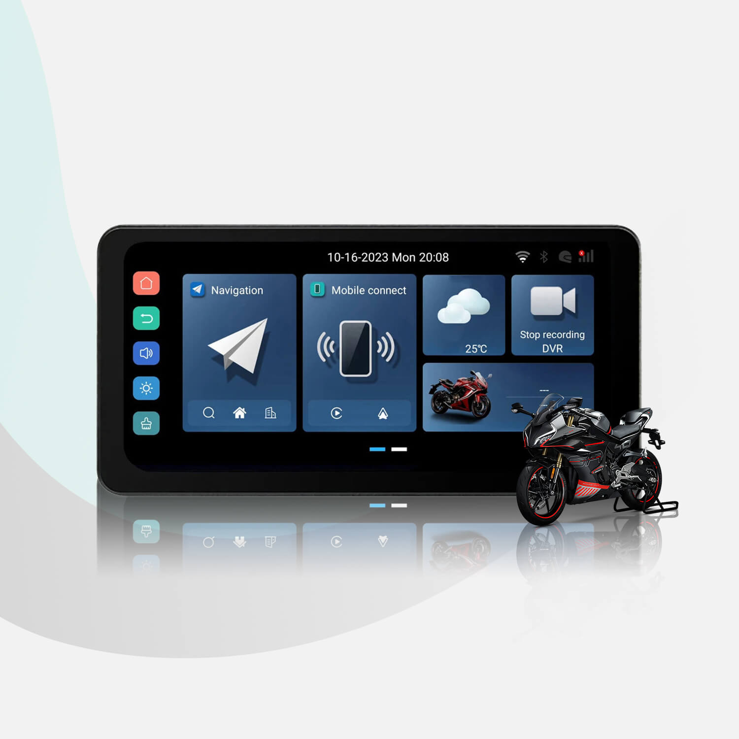 CarPlay Lite C5 अल्ट्रा मोटरसाइकिल एंड्रॉइड 12 GPS डिस्प्ले स्क्रीन DVR कैमरा के साथ