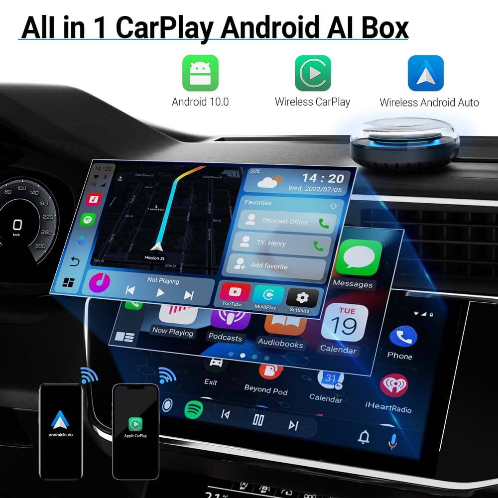 With HDMI OTTOCAST PICASOU 2 CarPlay AI Box Wireless CarPlay Android Auto  Audio