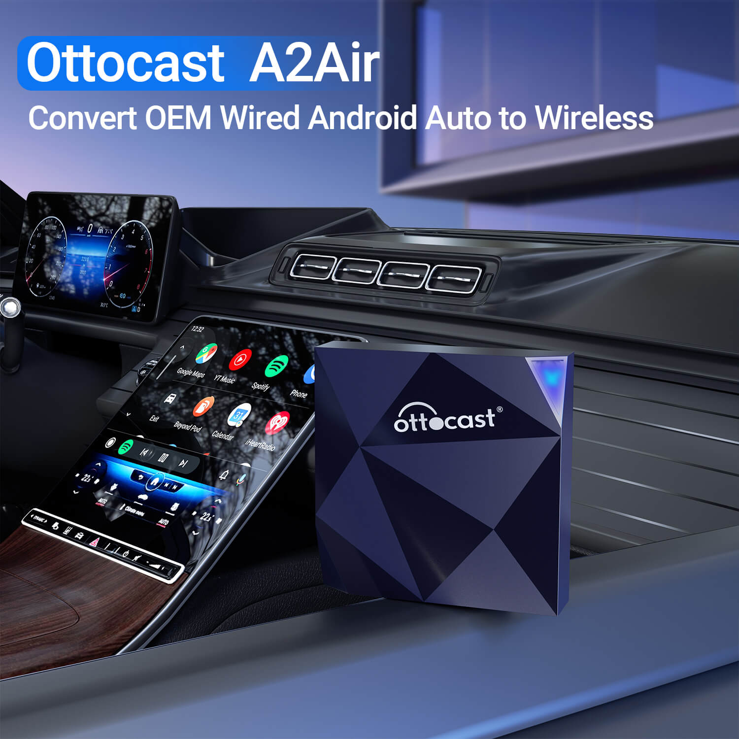 OTTOCAST Play2Video Wireless Android Auto CarPlay Adapter for