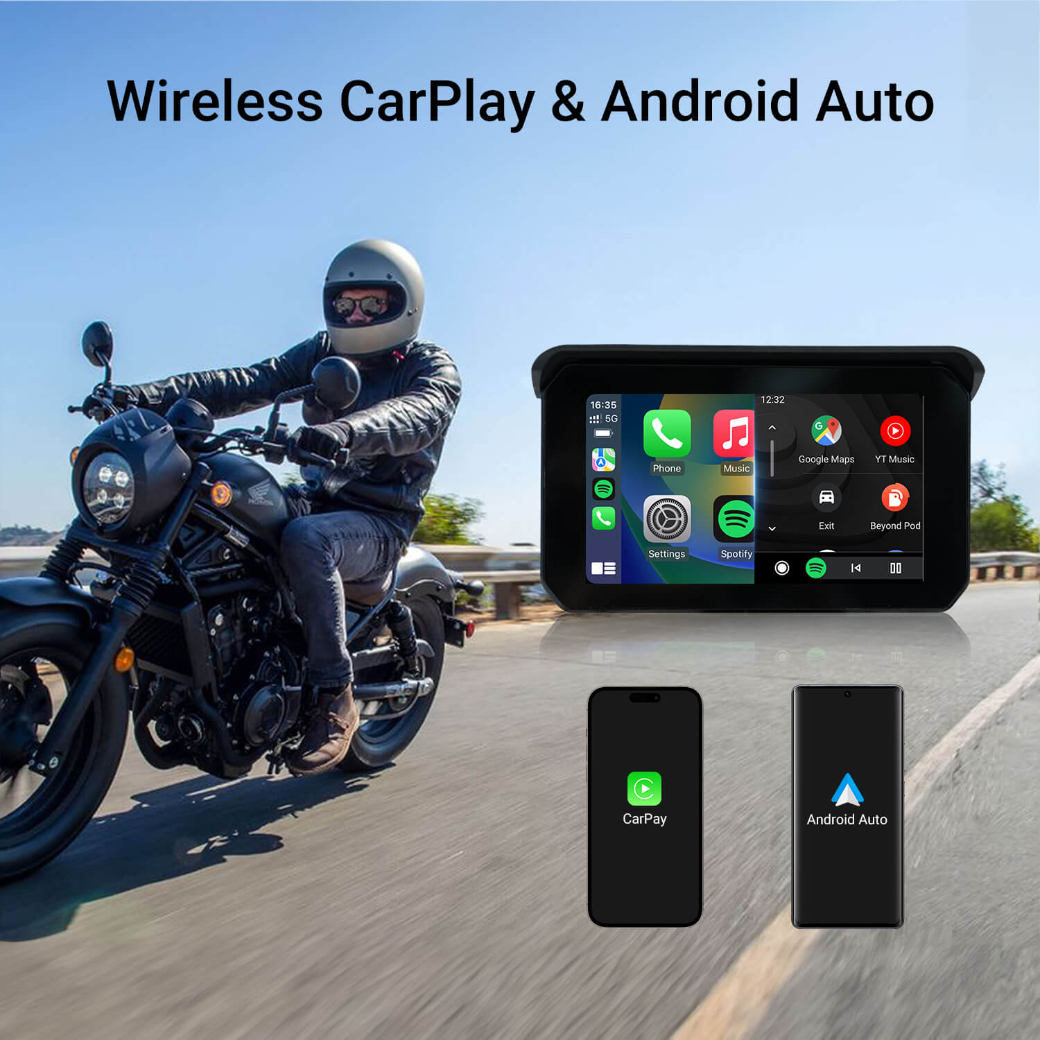 CarPlay Lite C5 SE पोर्टेबल मोटरसाइकिल GPS वायरलेस कारप्ले/एंड्रॉइड ऑटो स्क्रीन