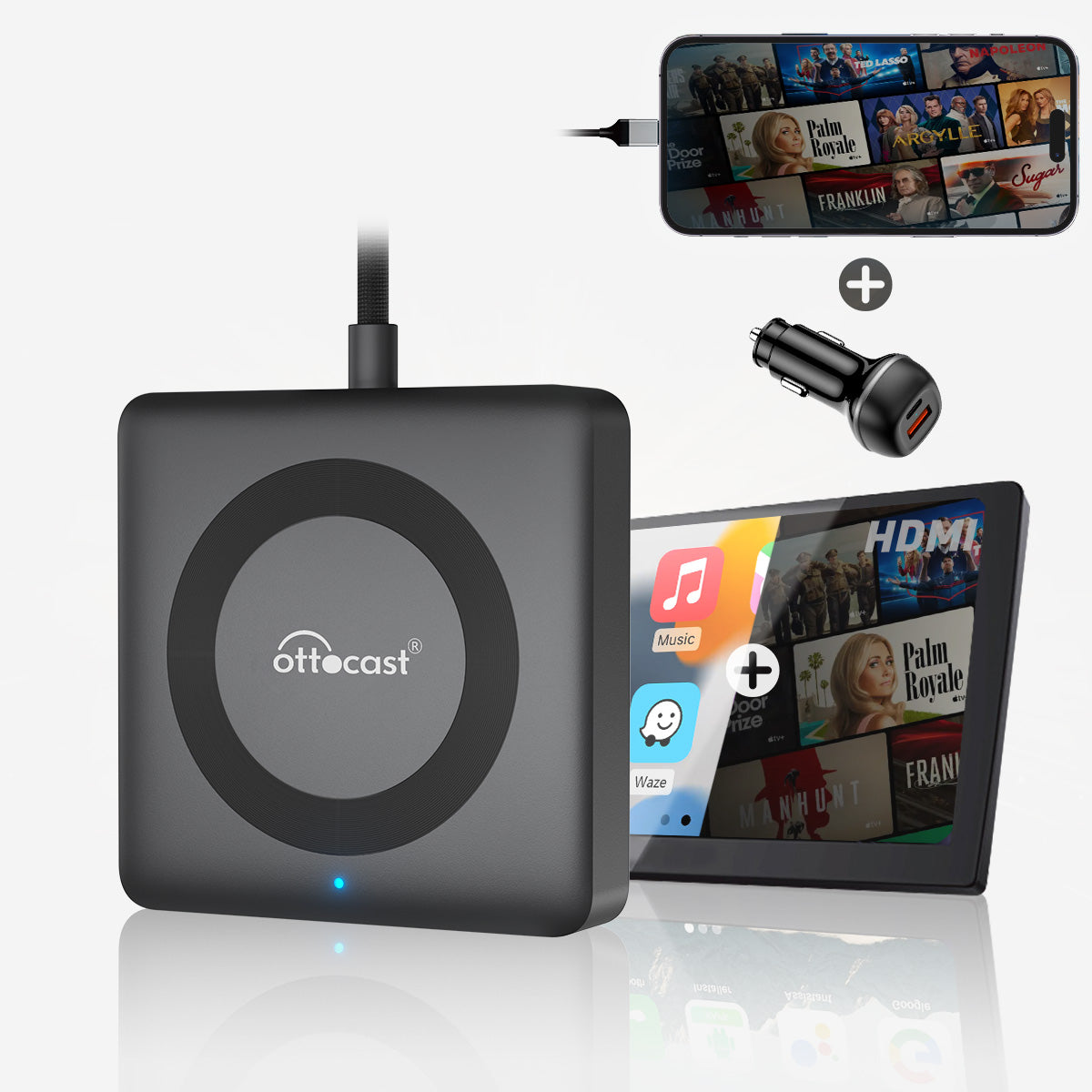 कार टीवी मेट प्रो- HDMI™ मल्टीमीडिया और वायरलेस कारप्ले एडाप्टर
