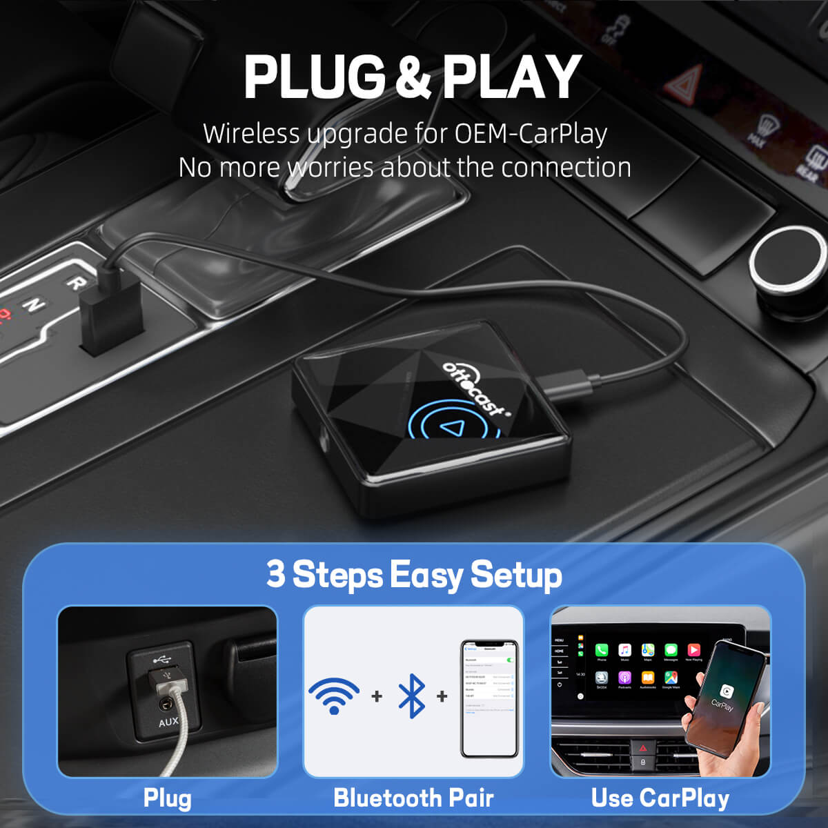 Ottocast bluetooth transmitter 2024 for Apple CarPlay