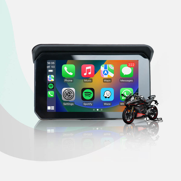 CarPlay Lite C5 SE पोर्टेबल मोटरसाइकिल GPS वायरलेस कारप्ले/एंड्रॉइड ऑटो स्क्रीन