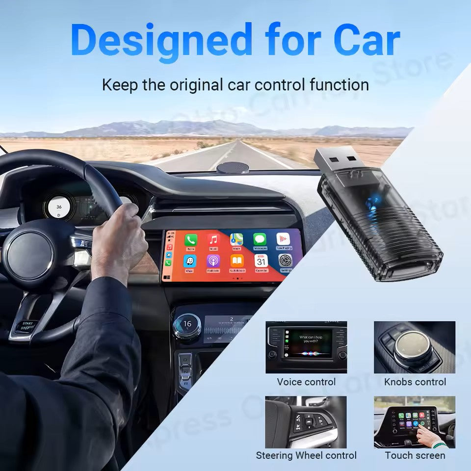 2-i-1 Mini trådløs CarPlay/Android Auto adapter