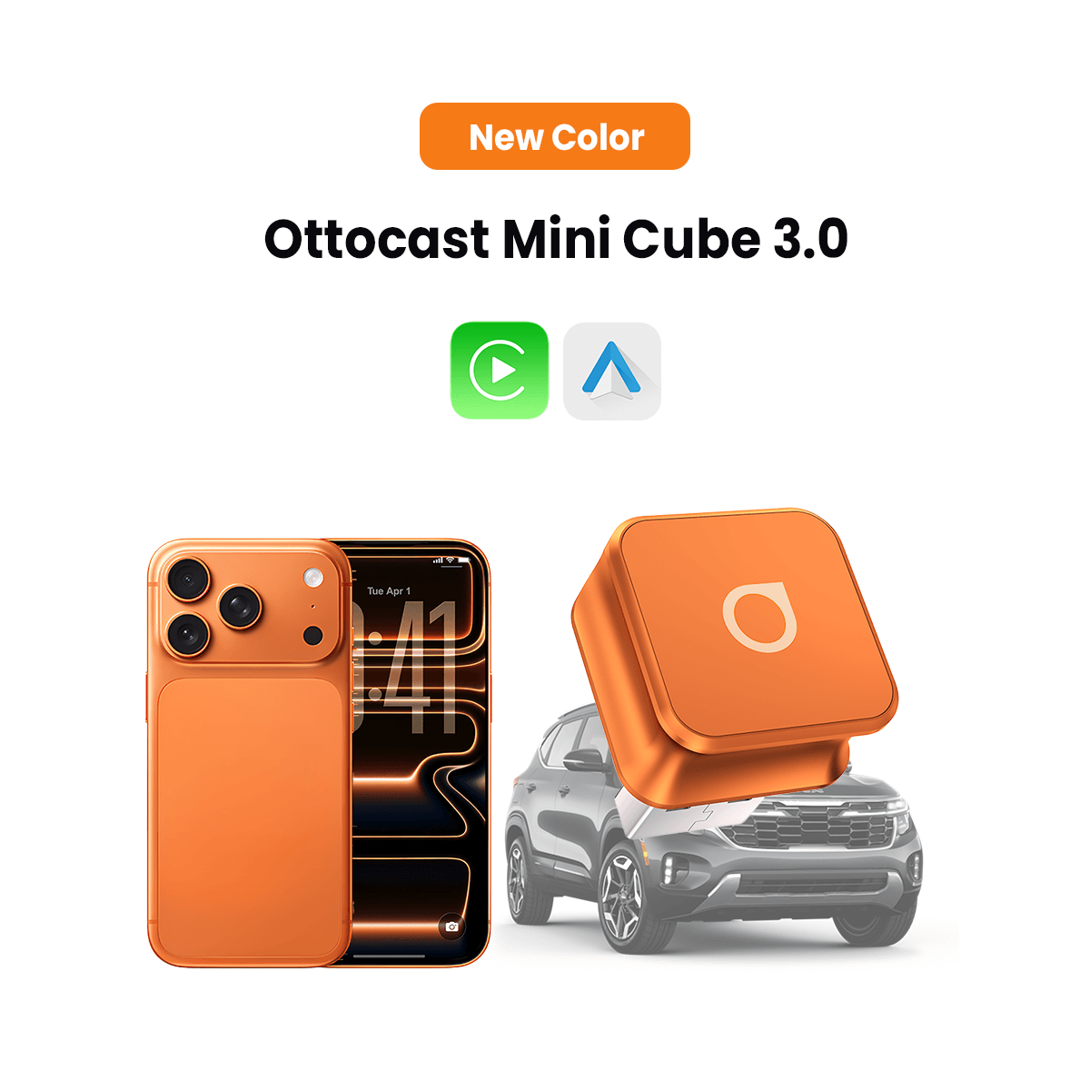 Ottocast मिनी क्यूब 3.0 एडाप्टर - कॉस्मिक ऑरेंज