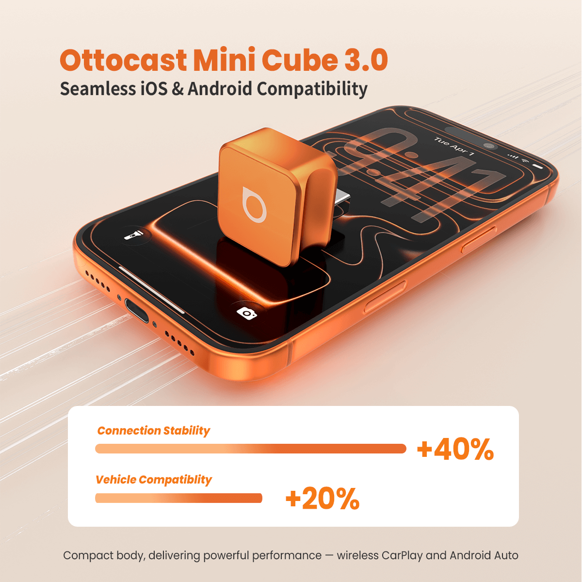 Ottocast मिनी क्यूब 3.0 एडाप्टर - कॉस्मिक ऑरेंज